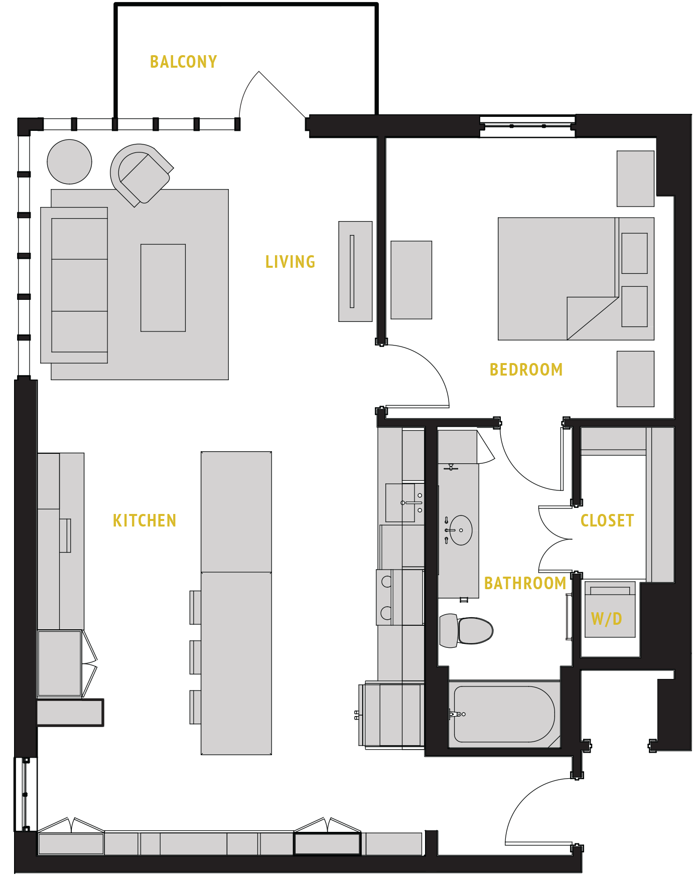 Floor plan for 1 bed, 1 bath, 1055 sqft